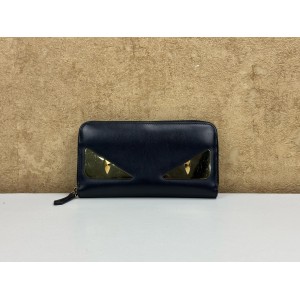 FENDI 7M0210 MONSTER EYES ZIP AROUND LEATHER WALLET